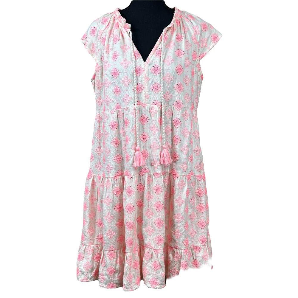 Lovestitch NWOT Pink White Eyelet Embroidered Tiered Babydoll Dress Size L